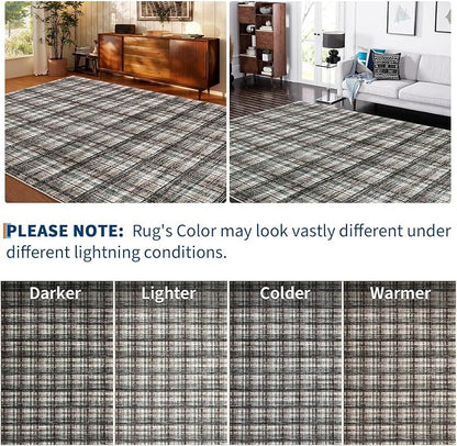 Washable Rugs 9x12 Rug for Living Room Modern Bedroom Rug Contemporary Large Area Rug Non Slip Throw Rugs Soft Stain Resistant Carpet for Office Dining Room 9'x12' Teal&Dark Brown