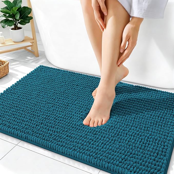 OLANLY Thick Chenille Absorbent Bathroom Rugs Mat 36x24, Peacock Blue | Soft Bath Rugs, Rubber Backing, Machine Wash Dry, Bath Mats for Bathroom, Tub and Shower, Home Decor Accessories
