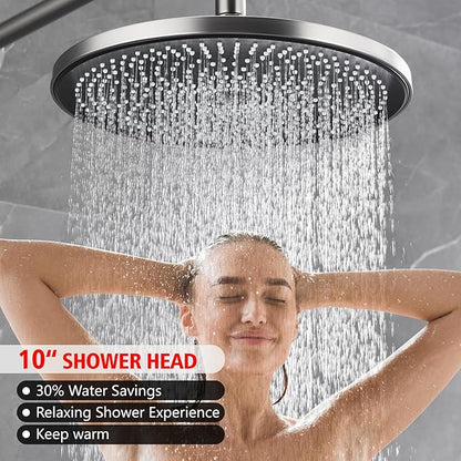 sumerain Concealed Shower Faucet Sets with 10 inch Rainfall Shower Head, Brushed Nickel Shower Fixtures with Rough-in Valve and Trim Kit