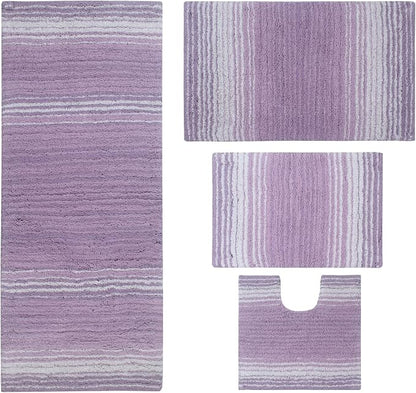 Home Weavers 100% Cotton Gradiation Collection Bathroom Décor | Washable Rug | Bathroom Mat | Kitchen Mat | Bathroom Rug Set | Bath Mat Set | Bath Floor Mat Non Slip, 4 Piece Set with Runner, Purple