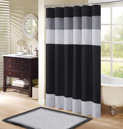 Comfort Spaces Windsor Bathroom Shower Pieced Ruffle Pattern Modern Elegant Microfiber Fabric Bath Curtains, 72x72, Black | Microfiber, Adds Privacy, Machine Washable, OEKO-TEX Certified