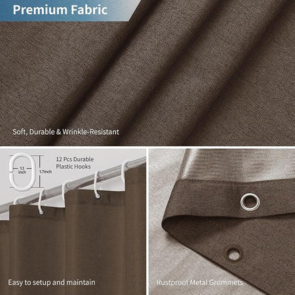 Waterproof Fabric Shower Curtain,No Liner Needed,72x72,Brown | 2-in-1 Design,Linen Textured,100% Waterproof TPU-Laminated Backing,Magnetic Weighted,Machine Washable,For Bathroom,Hotel