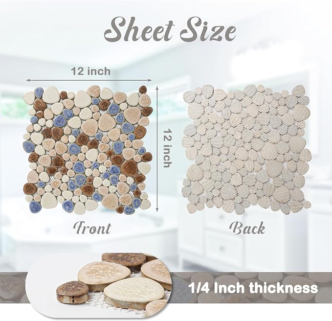 Yosemite Matte Pebble Stone Tiles for Shower Floor Bathroom Mosaic Tile Extremely Non Slip [5 Sheets]