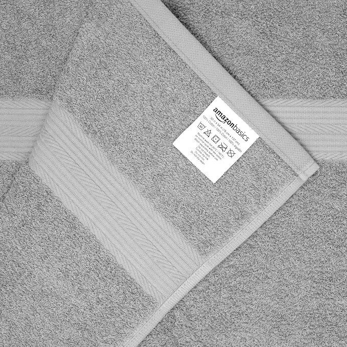 Amazon Basics 6-Piece Fade-Resistant 100% Cotton Towel Set for Bathroom, Soft and Absorbent, 2 Bath Towels, 2 Hand Towels, 2 Washcloths, Gray
