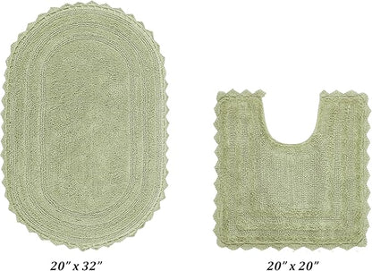 Better Trends 2 Piece Lilly Crochet Oval Rug (20x20 | 20x32 Oval) Bath Mat Toilet Rugs U Shaped 100% Cotton Soft Reversible Water Absorbent Washable for Bathroom Decor Contour Sage