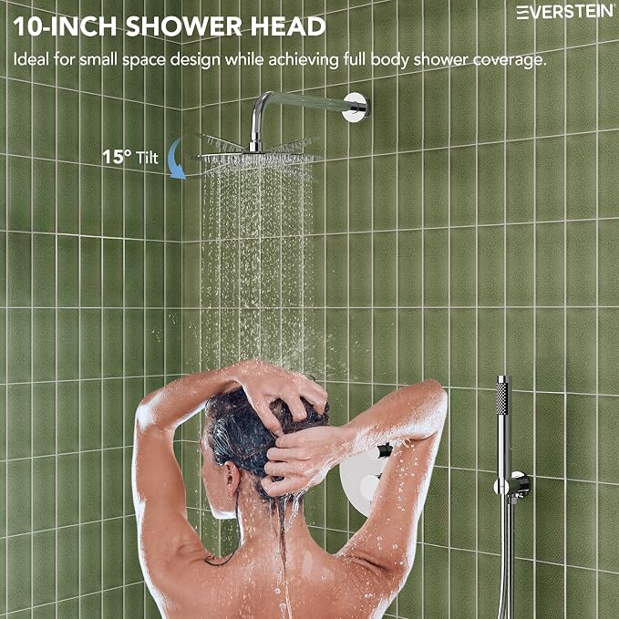 10" High-Pressure Rainfall Shower System with Handheld Spray, Wall Mount Bathroom Shower Faucet Set with Tub Spout (Chrome)