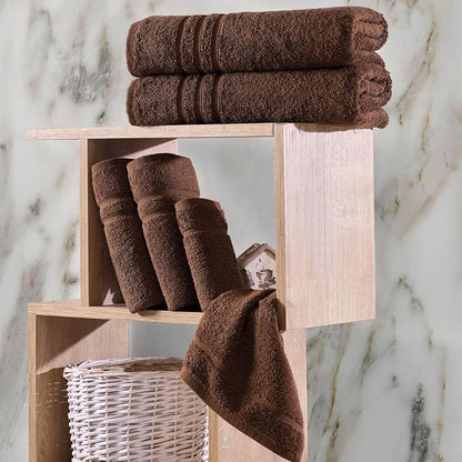 Hawmam Linen Brown 6 Piece Bath Towels Set for Bathroom Original Turkish Cotton Soft, Absorbent and Premium 2 Bath Towels, 2 Hand Towels, 2 Washcloths