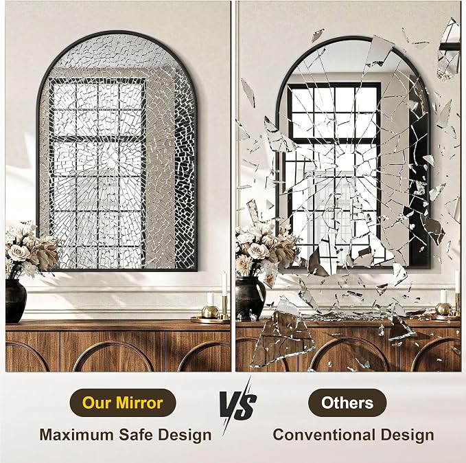 AMOISE Arched Bathroom Mirror for wall, 2Pack 36"x24" Vanity Mirror, Black | Metal Frame, HD Glass, Over Sink Mirror for Bathroom, Entryway, Living Room & Bedroom