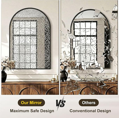 AMOISE Arched Bathroom Mirror for wall, 40"x30" Vanity Mirror, Black | Metal Frame, HD Glass, Over Sink Mirror for Bathroom, Entryway, Living Room & Bedroom