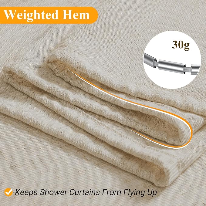 Extra Long Linen Shower Curtain 96 Inch Long for Bathroom Boho Farmhouse Fabric Shower Curtains Set with Hooks Neutral Cloth Modern Cottage Core Waterproof,Vanilla