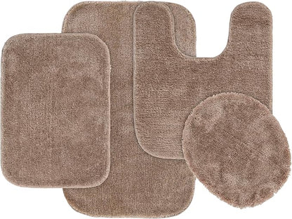 Garland Rug Traditional 4 Piece Nylon Washable Bathroom Rug Set Taupe