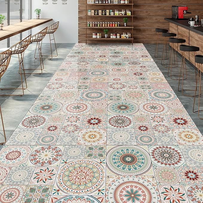 Easy Peel Stick Vinyl DIY wall Tile Decals Stick on backsplash,28pcs | 4,6,8in square tiles in 1 pack,waterproof tiles for kitchen RV laundry backsplash,remove no damage,pink mandala pattern
