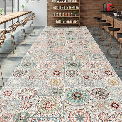 Easy Peel Stick Vinyl DIY wall Tile Decals Stick on backsplash,28pcs | 4,6,8in square tiles in 1 pack,waterproof tiles for kitchen RV laundry backsplash,remove no damage,pink mandala pattern