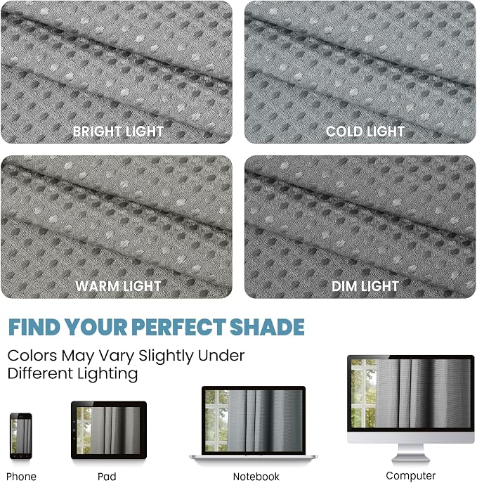 SORTTO No Hook Shower Curtain with Snap in Liner Set Waffle Shower Curtain for Bathroom Hotel Style Fabric Waterproof Inner Liner，71" W x 74" H, Grey