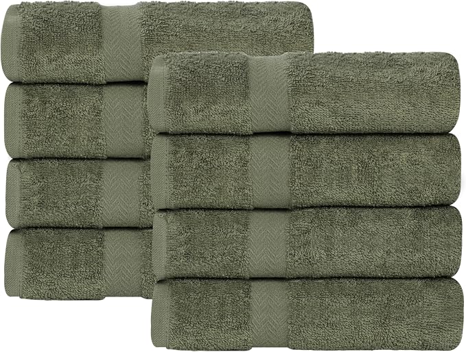 SUPERIOR 8-Piece Cotton Hand Towel Set, Small Towels for Fast Dry, Home Essentials, Bathroom Decor, Face, Body, Spa, Resort, Gym, Lightweight, Soft, House Accessories, Franklin Collection, Green