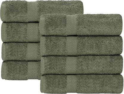 SUPERIOR 8-Piece Cotton Hand Towel Set, Small Towels for Fast Dry, Home Essentials, Bathroom Decor, Face, Body, Spa, Resort, Gym, Lightweight, Soft, House Accessories, Franklin Collection, Green