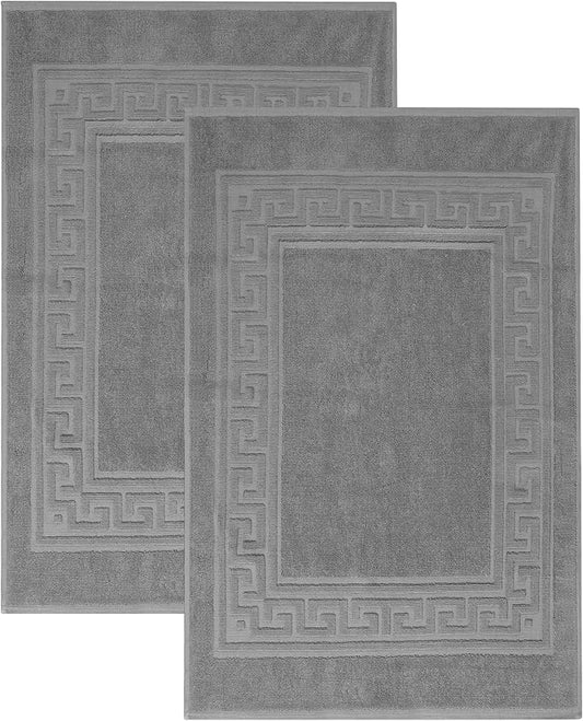 Superior Heavyweight Cotton Bath Mats, Bath Rugs For Bathroom Accessories, Washable Rug For Shower, Bath, Toilet, Modern Decor, No Backing, Luxury Hotel And Spa Quality, Set of 2, 22" x 35", Silver
