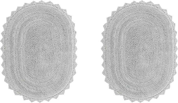 Better Trends 2 PC Bathroom Rug Set Lilly Crochet Border Oval 17x2420x32 100% Cotton Soft Absorbent Washable Reversible Bath Mat for Bathroom Floor Decor Bedroom Kitchen Gray