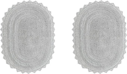 Better Trends 2 PC Bathroom Rug Set Lilly Crochet Border Oval 17x2420x32 100% Cotton Soft Absorbent Washable Reversible Bath Mat for Bathroom Floor Decor Bedroom Kitchen Gray