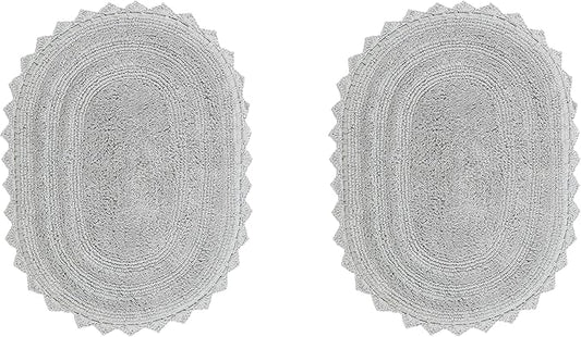 Better Trends 2 PC Bathroom Rug Set Lilly Crochet Border Oval 17x2420x32 100% Cotton Soft Absorbent Washable Reversible Bath Mat for Bathroom Floor Decor Bedroom Kitchen Gray