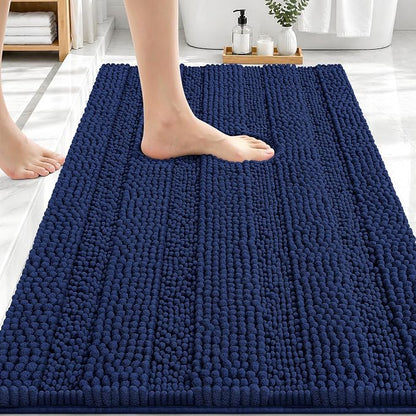 OLANLY Thick Bathroom Rugs 30x20, Chenille Bath Rugs, Twilight Sapphire | Rubber Backing, Machine Wash, Extra Absorbent Striped Bath Mats for Bathroom Floor, Tub and Shower, Home Decor Accessories