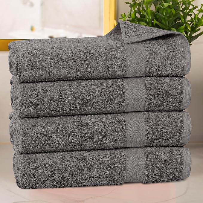 SUPERIOR 4-Piece Cotton Bath Towel Set, Towels for Adults, Kids, Fast Drying Body Towels, Shower, Bath, Pool, Guest/Master Bathroom Essentials, Dorm, Home, Apartment, Franklin Collection, Charcoal