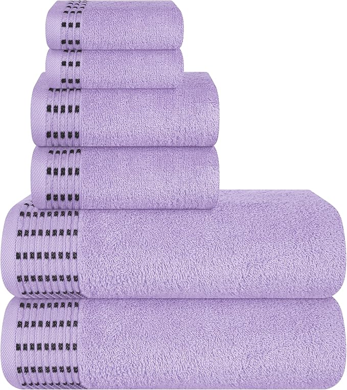 Ultra Soft 6 Pack Cotton Towel Set, Contains 2 Bath Towels 28x55 inch, 2 Hand Towels 16x24 inch & 2 Wash Cloths 12x12 inch, Ideal Everyday use, Compact & Lightweight - Purple