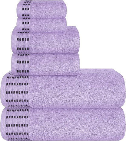 Ultra Soft 6 Pack Cotton Towel Set, Contains 2 Bath Towels 28x55 inch, 2 Hand Towels 16x24 inch & 2 Wash Cloths 12x12 inch, Ideal Everyday use, Compact & Lightweight - Purple