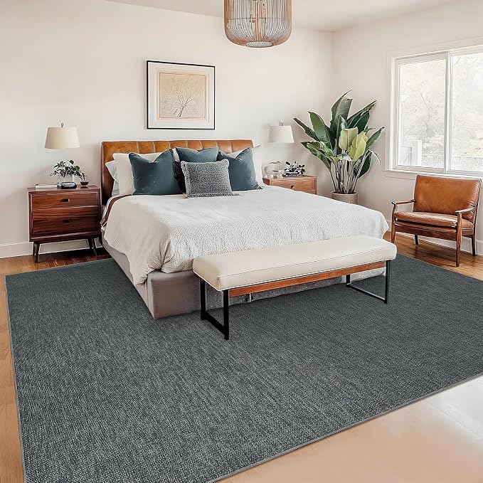 Garvee Woven Textured Area Rug 5x7 Washable Rugs for Living Room Charcoal | Non Slip Non-Shedding Bedroom Rug Ultra-Thin Low Pile Carpet Farmhouse Neutral Floor Mat for Nursery Dining Room Office Dorm