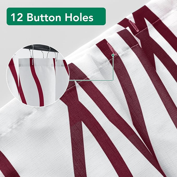 Fabric Modern Extra Long Shower Curtains for Bathroom-Burgundy and White | 72"W x 84"L Textured Faux Linen Luxury Hotel Quality Washable-Abstract Wavy Cloth Bath Curtain-Apartment Minimalist Decor