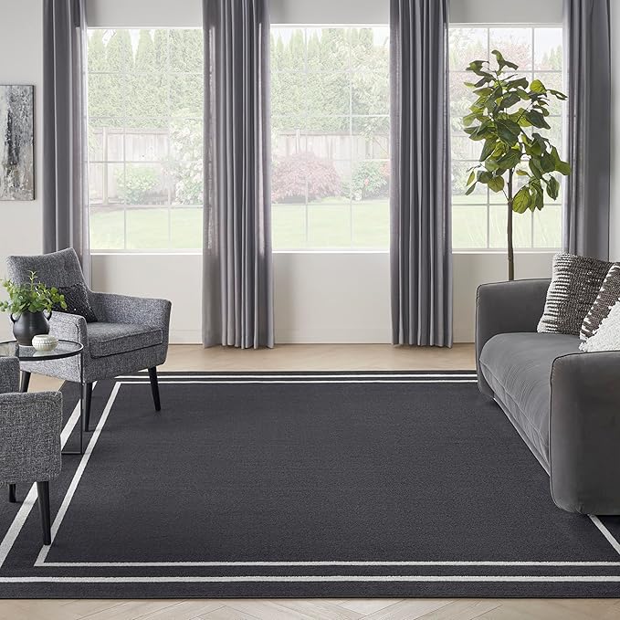 Nourison Home Nourison Essentials Black Ivory 7' x 10' Area Rug - Easy Clean, Non Shedding, Bed Room, Living Room, Dining Room, Kitchen (7' x 10')