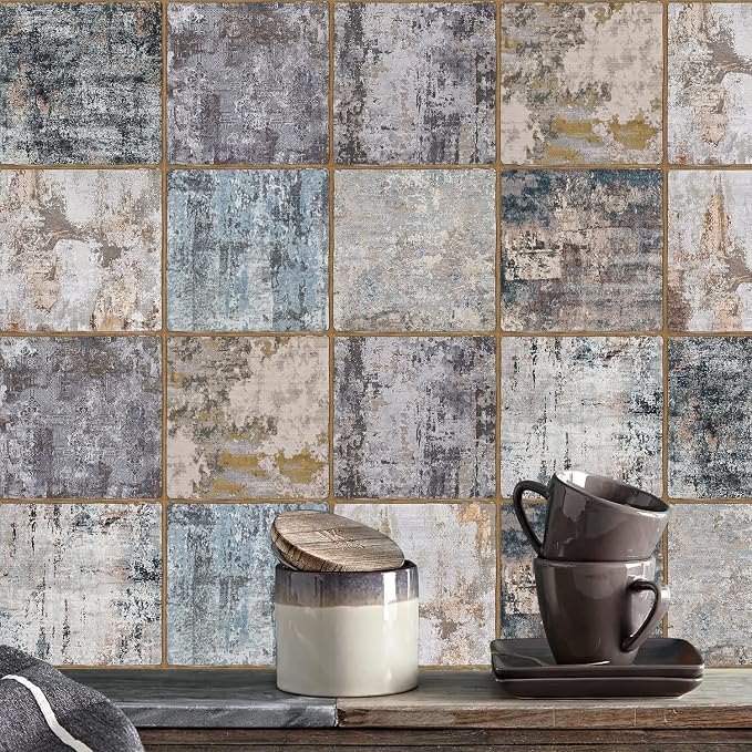 Alwayspon Vinyl Sticker Peel and Stick, Self-Adhesive Wall Tile Transfers Backsplash Sticker Decal for Kitchen Bathroom, 6x6inch/15x15cm 10Pcs, Stained Wood T050