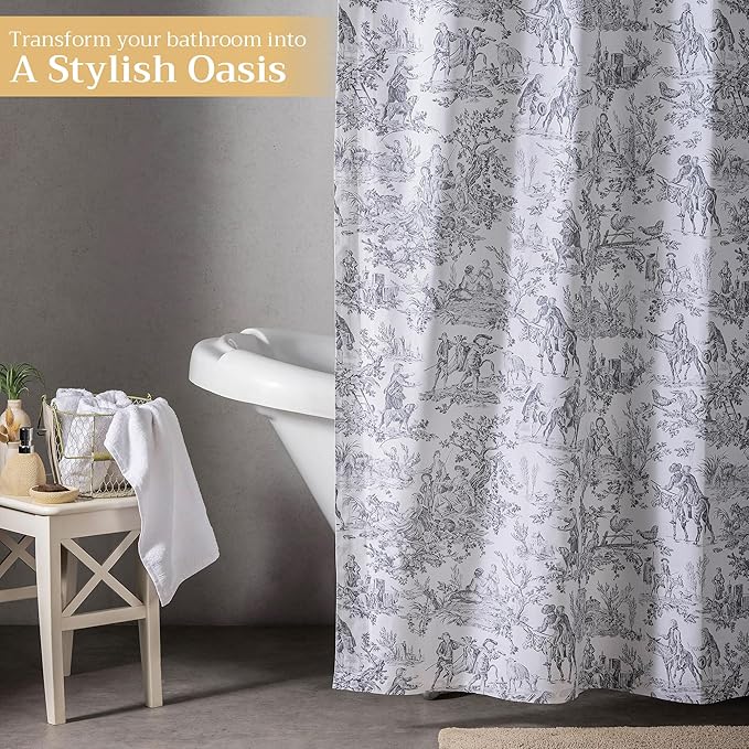 Maison d' Hermine Shower Curtain 100% Cotton One Panel 70"x72" Washable Fabric Shower Curtains for Bathroom, Easy Hanging with 12 Button Holes - Spa Easter Gifts (The Miller - Paloma Grey)