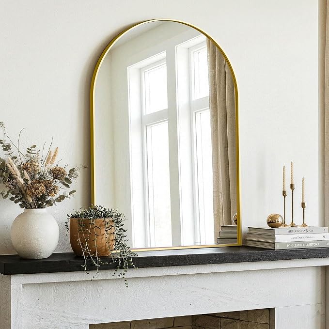 AMOISE Arched Bathroom Mirror for wall, 2 Pack 36"x24" Vanity Mirror, Gold | Metal Frame, HD Glass, Over Sink Mirror for Bathroom, Entryway, Living Room & Bedroom