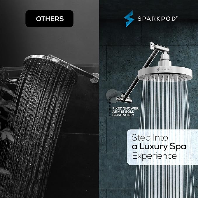 SparkPod 6" Round Rain Shower Head with 11" Shower Arm | Shower Head & Extension Arm Combo, Height Adjustable, High Pressure Performance, Easy 1-Minute Installation, Polished Chrome