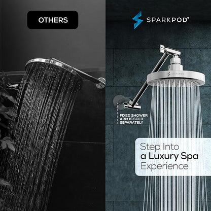 SparkPod 6" Round Rain Shower Head with 11" Shower Arm | Shower Head & Extension Arm Combo, Height Adjustable, High Pressure Performance, Easy 1-Minute Installation, Polished Chrome
