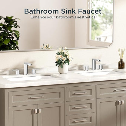 FORIOUS Bathroom Faucets 3 Hole Chrome, 8 Inch Widespread Bathroom Sink Faucet with Pop-up Drain and cUPC Supply Lines for Basin, Vanity, Laundry Room and Restroom