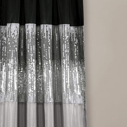 Lush Decor Night Sky Window Curtain Panel, Single, 42" W x 95" L, Black & Gray - Sequin Curtains - Sparkle & Color Block Design - Modern Glam Decor - Long Curtains For Bedroom & Living Room