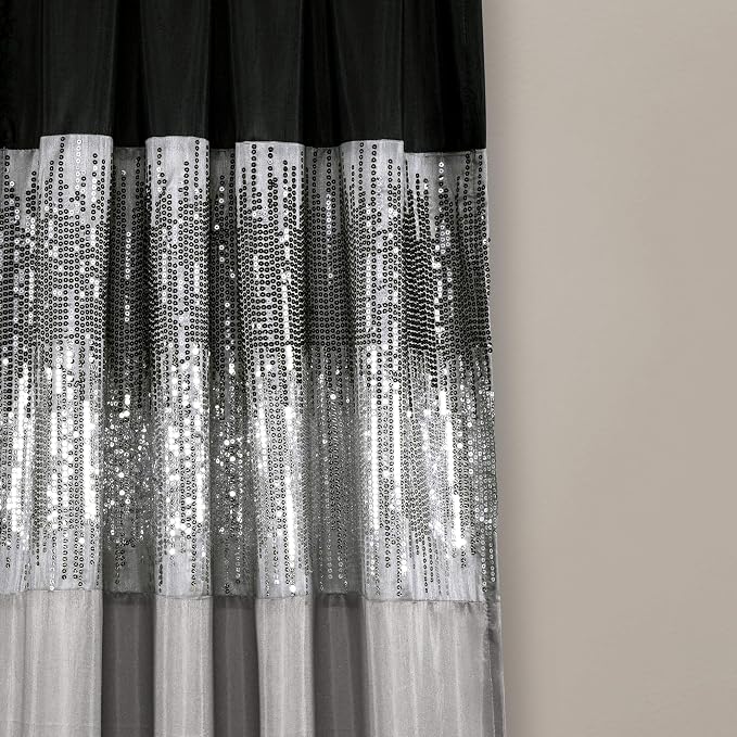 Lush Decor Night Sky Window Curtain Panel, Single, 42" W x 108" L, Black & Gray - Sequin Curtains - Sparkle & Color Block Design - Modern Glam Decor - Extra Long Curtains For Bedroom & Living Room