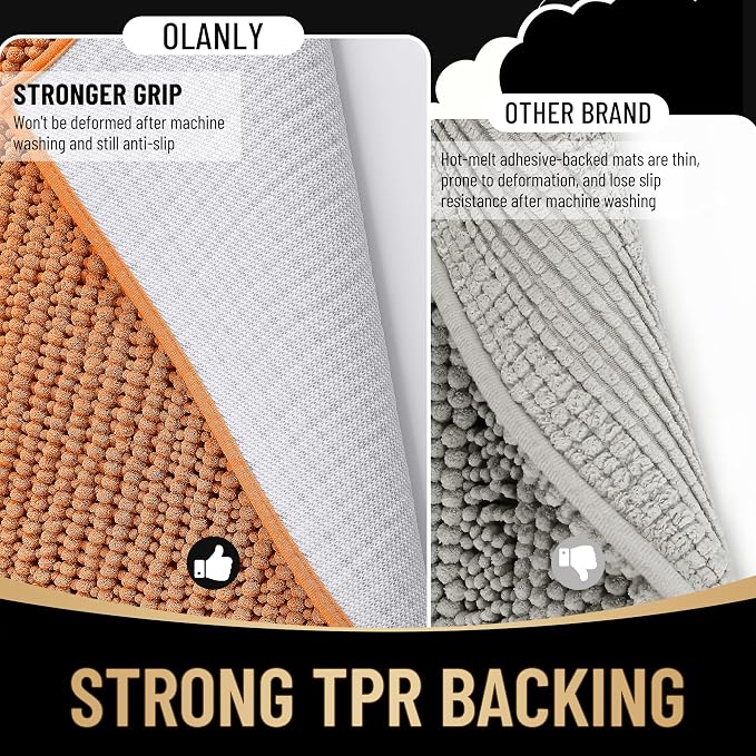 OLANLY Thick Chenille Bathroom Rugs 30x20, Soft Absorbent Bath Mat, Clay | Bath Rugs, Rubber Backing, Machine Wash Dry, Bath Mats for Bathroom Floor, Tub and Shower, Home Decor Accessories