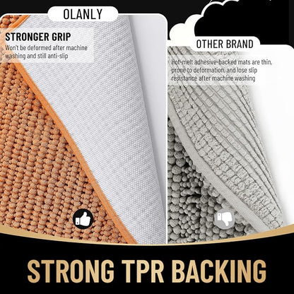 OLANLY Thick Chenille Bathroom Rugs 30x20, Soft Absorbent Bath Mat, Clay | Bath Rugs, Rubber Backing, Machine Wash Dry, Bath Mats for Bathroom Floor, Tub and Shower, Home Decor Accessories
