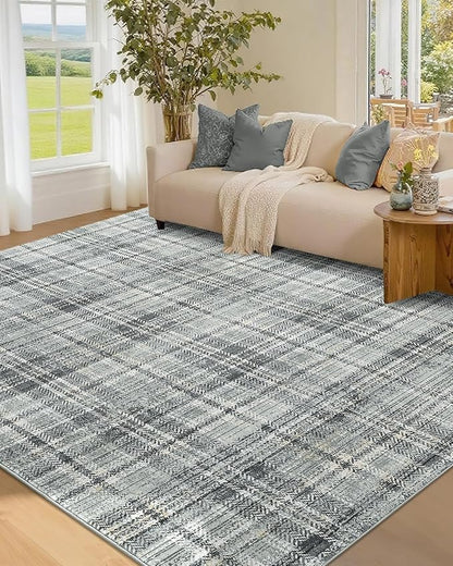Washable Area Rug 3x5 Plaid Entryway Rug with Non Slip Rubber Backing, Farmhouse Tartan Soft Low Pile Rustic Stain Resitant Throw Rugs for Living Room Bedroom Dining Room