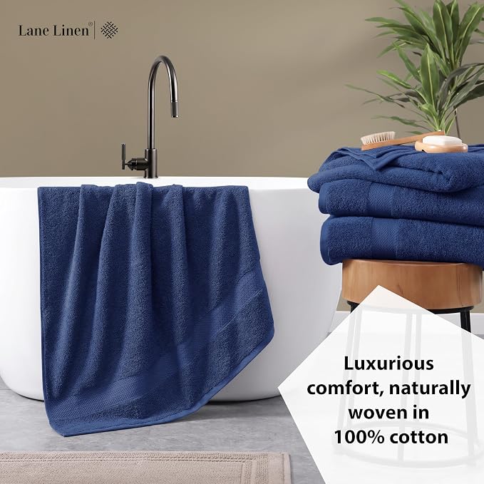 LANE LINEN Bath Sheet Set 100% Cotton 4 Pack Oversized Soft - Navy | Oversized Bath Towels - Coordinated Colors, Everyday Durability, OEKO-TEX Certified, Ring-Spun Durability, Generously Sized