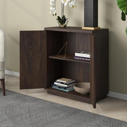 Henn&Hart 28" Fluted Wooden Accent Cabinet, Ribbed Modern Sideboard Buffet Cabinet with 2 Doors and an Adjustable Shelf for Living Room, Dining Room, Bedroom or Entryway, Warm Brown