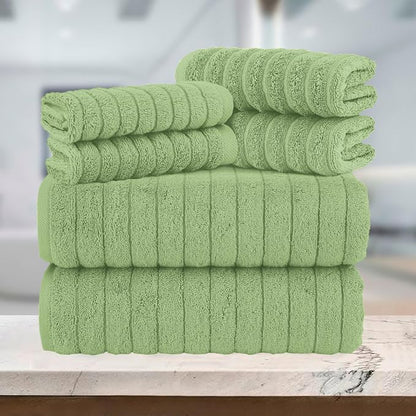 Elegant Comfort 100% Turkish Cotton Corduroy Ribbed Luxury Bath Towels 6-Piece Set, Premium Feel - Quick Dry, Highly Absorbent, Contains 2 Bath Towels, 2 Hand Towels, and 2 Washcloths, Sage
