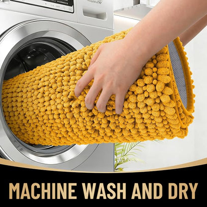 OLANLY Thick Chenille Small Bathroom Rugs Mats 24x16, Golden Yellow | Soft Absorbent Bath Rugs, Rubber Backing, Machine Wash Dry, Bath Mats for Bathroom, Tub and Shower, Home Decor Accessories