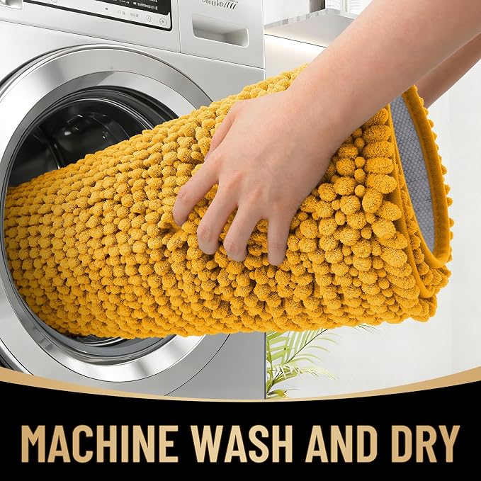 OLANLY Thick Chenille Absorbent Bathroom Rugs Mat 30x20, Golden Yellow | Soft Bath Rugs, Rubber Backing, Machine Wash Dry, Bath Mats for Bathroom, Tub and Shower, Home Decor Accessories