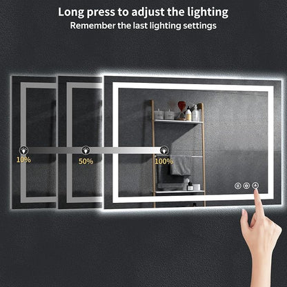 30"x50" LED Bathroom Mirror with Lights, Anti-Fog, Backlit+Frontlit | CRI 95, Stepless Dimmable, 3 Colors Lighting, Shatterproof Tempered Glass, HD Reflection, Memory, (Horizontal/Vertical)