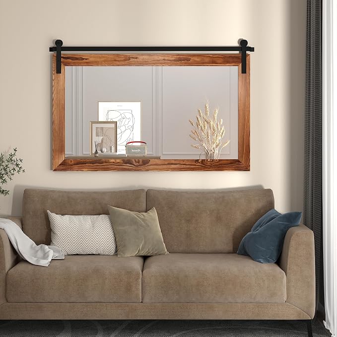 COGOOD Farmhouse Bathroom Mirrors for Over Sink - 30 x 41 Brown | Rustic Barn Door Wood Framed Vanity Mirror for Entryway, Living Room, Bedroom, Dresser Wall Decor