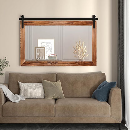 COGOOD Farmhouse Bathroom Mirrors for Over Sink - 30 x 41 Brown | Rustic Barn Door Wood Framed Vanity Mirror for Entryway, Living Room, Bedroom, Dresser Wall Decor